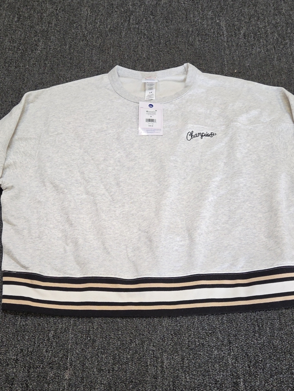(#2C) Champion Light Gray Crewneck Sweatshirt with Striped Hem